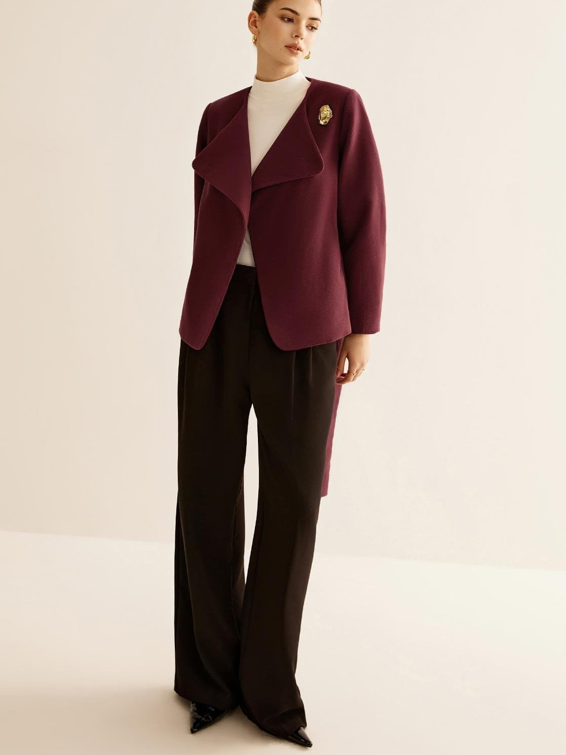 Manteau tweed bordeaux vue latérale douceur