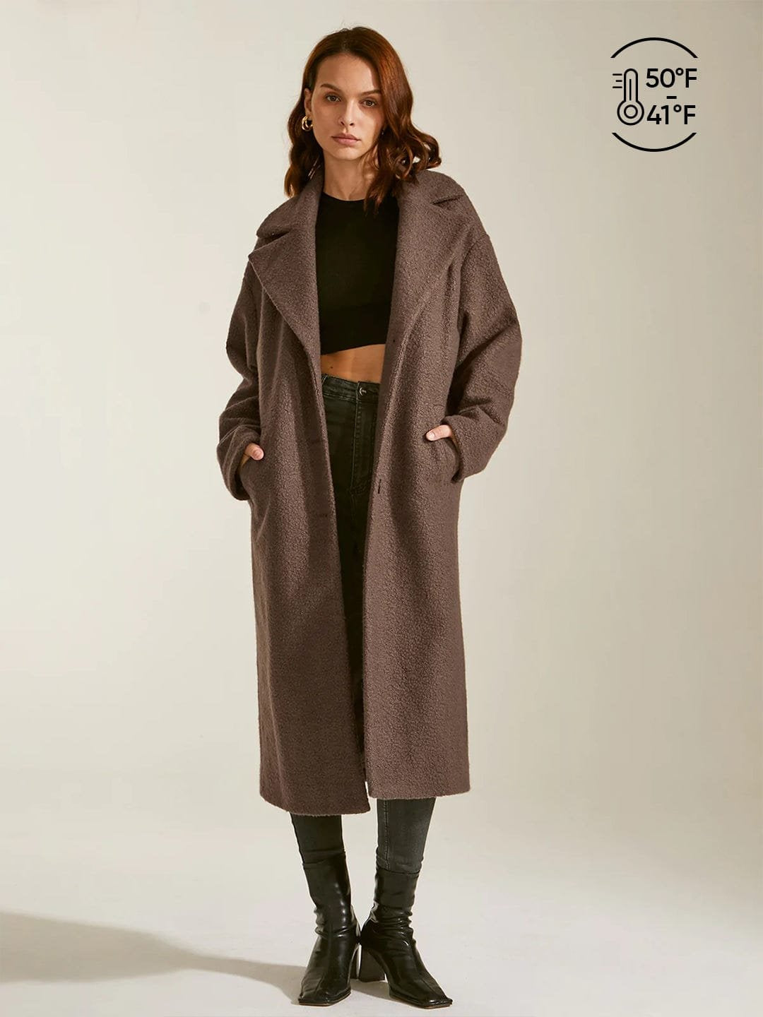 Manteau long élégant marron douceur