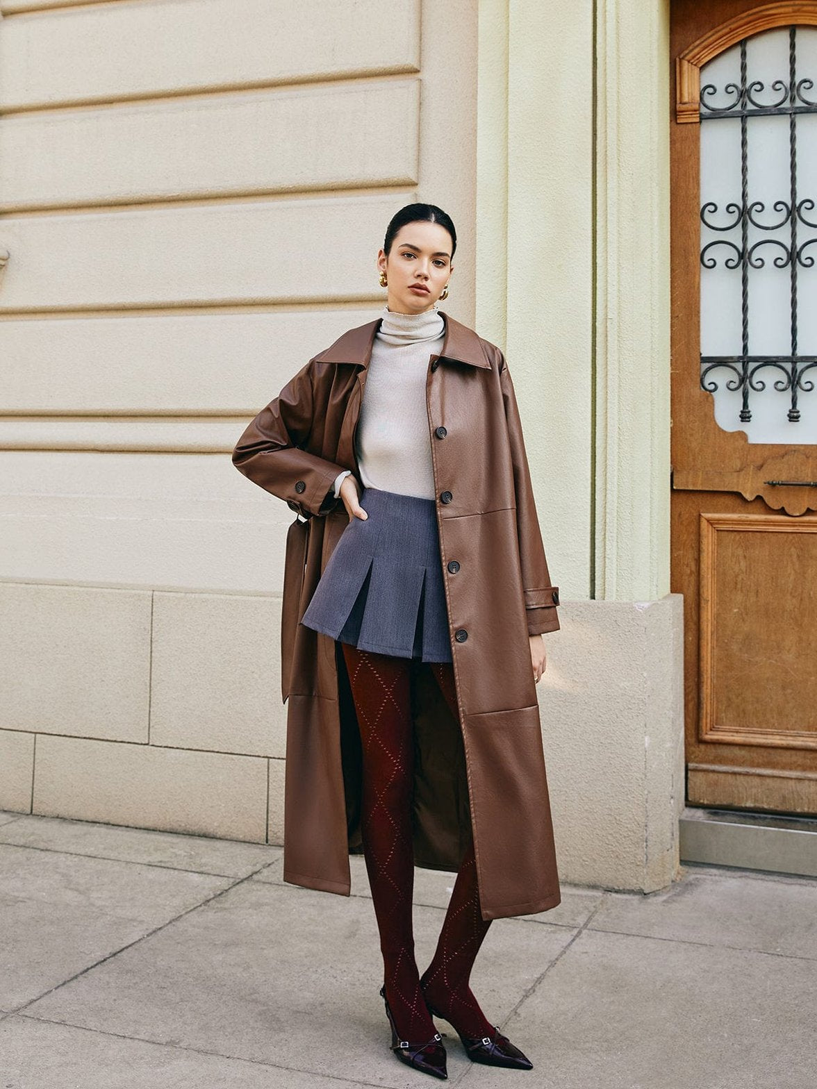 Manteau faux cuir porté style
