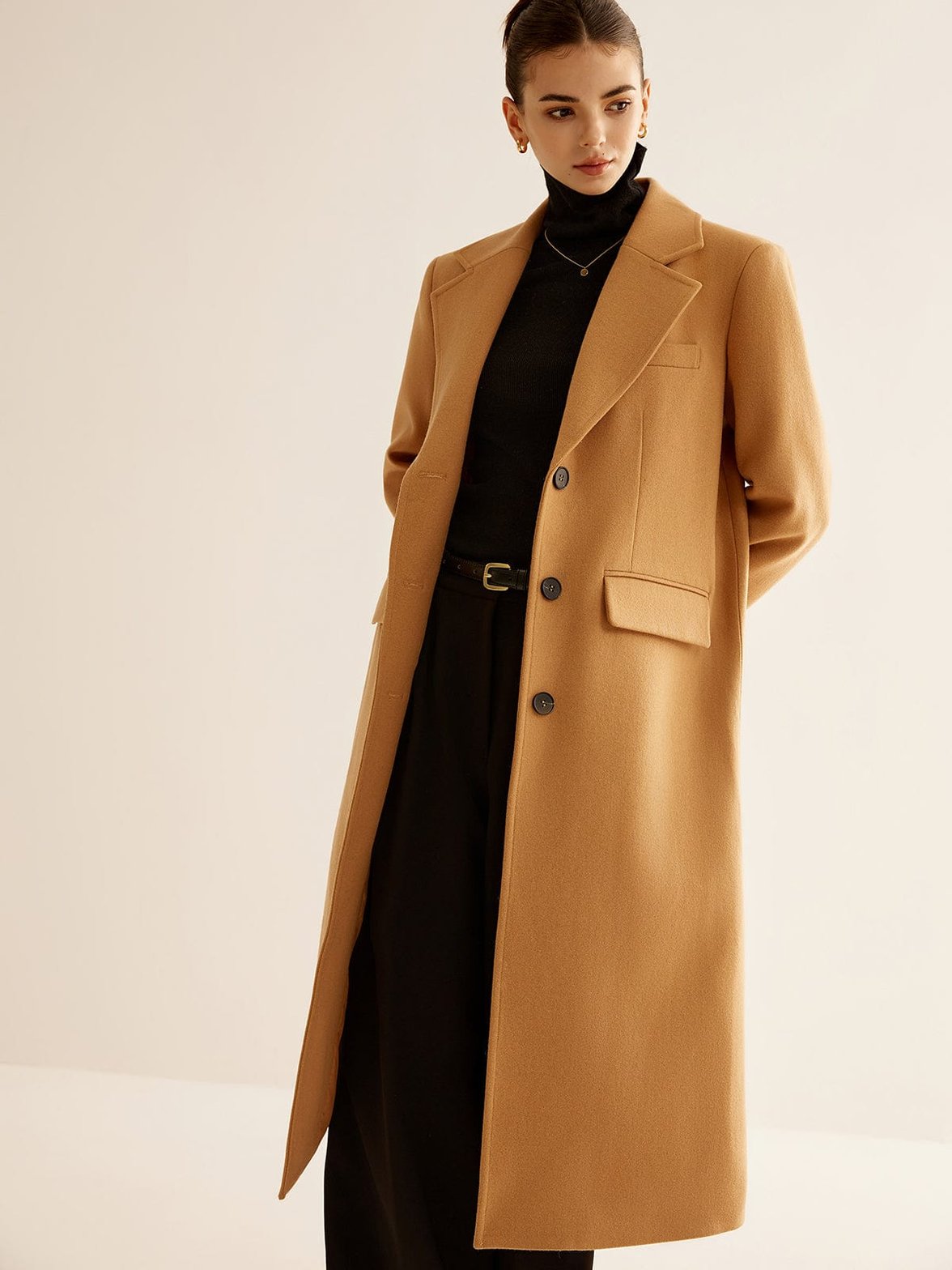 Manteau camel long élégant océan