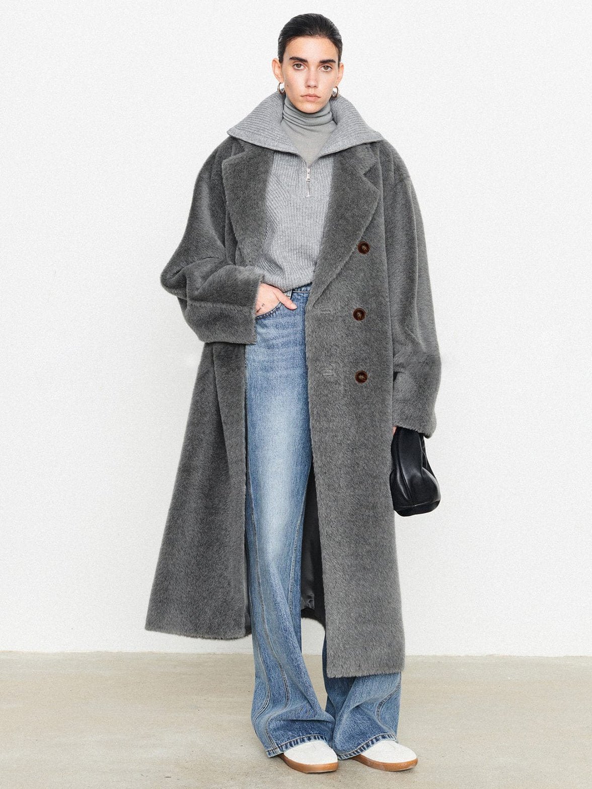 Manteau hiver gris cosy sérénité