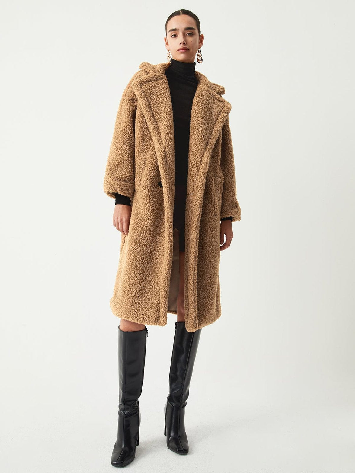 Manteau sherpa long élégant crystal