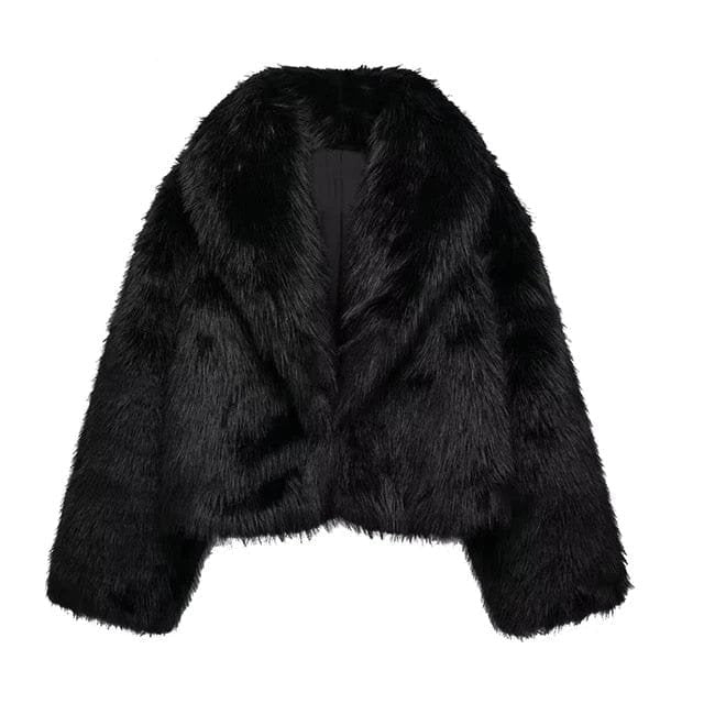 Manteau sophistiqué en fausse fourrure noire étoile