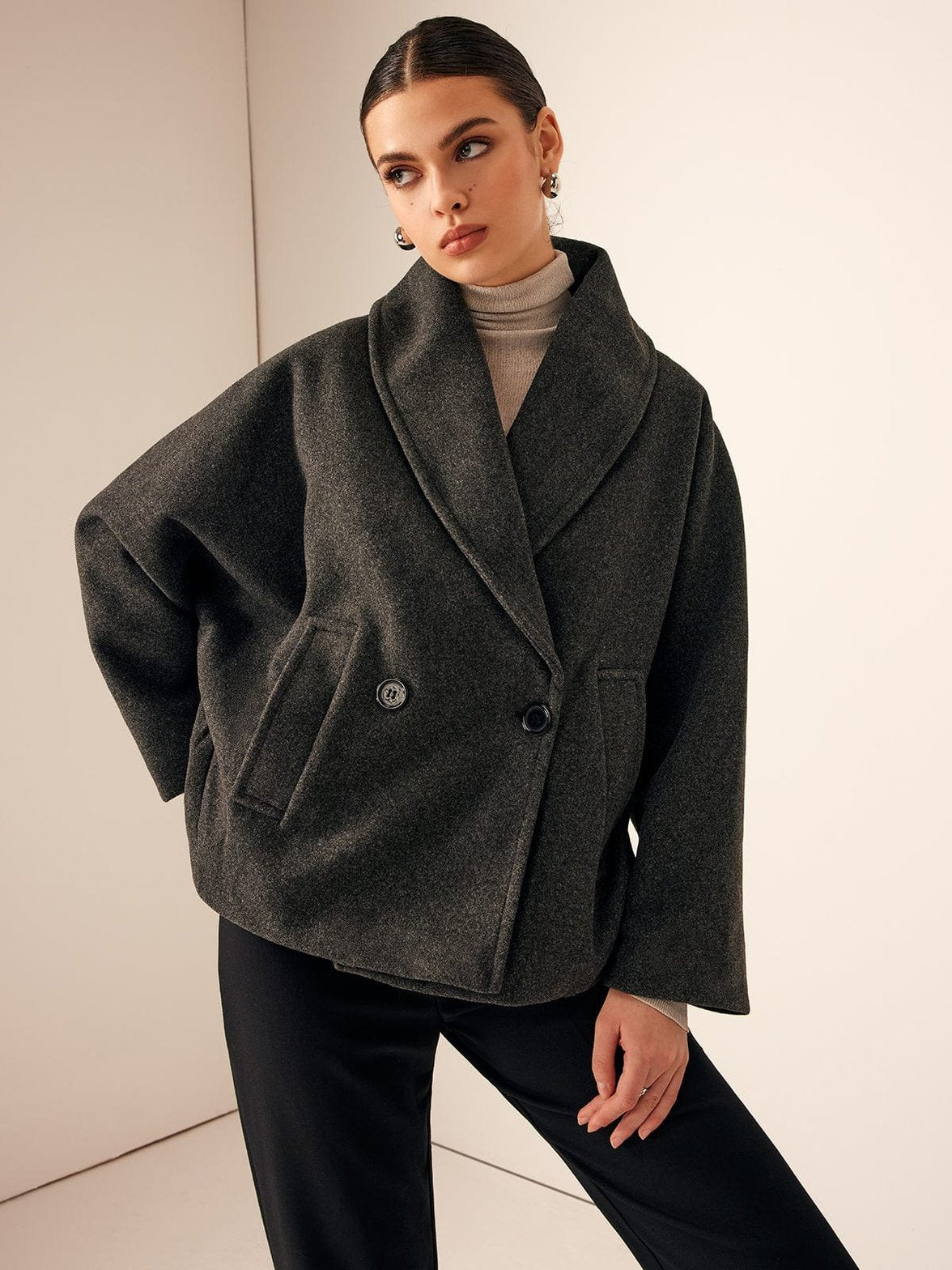 Manteau tweed gris vue latérale arc-en-ciel