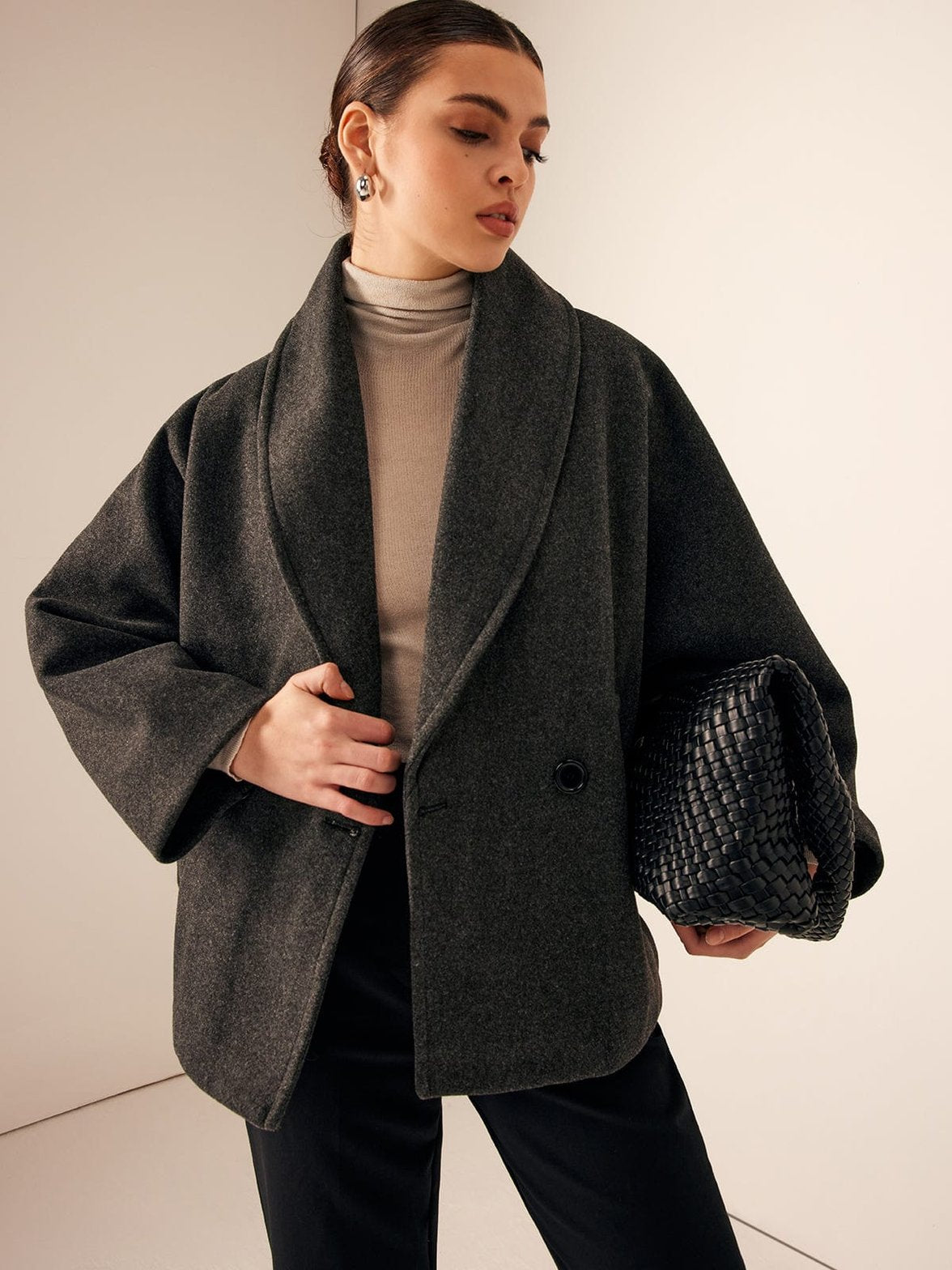 Manteau tweed gris vue dos étoile