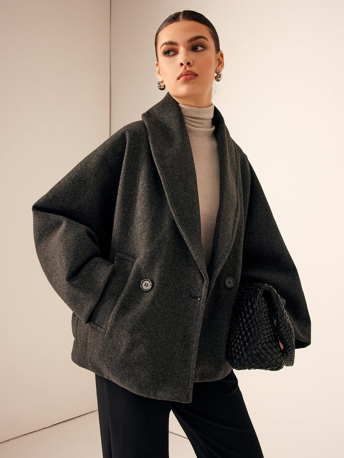 Manteau tweed gris vue détaillée pluie