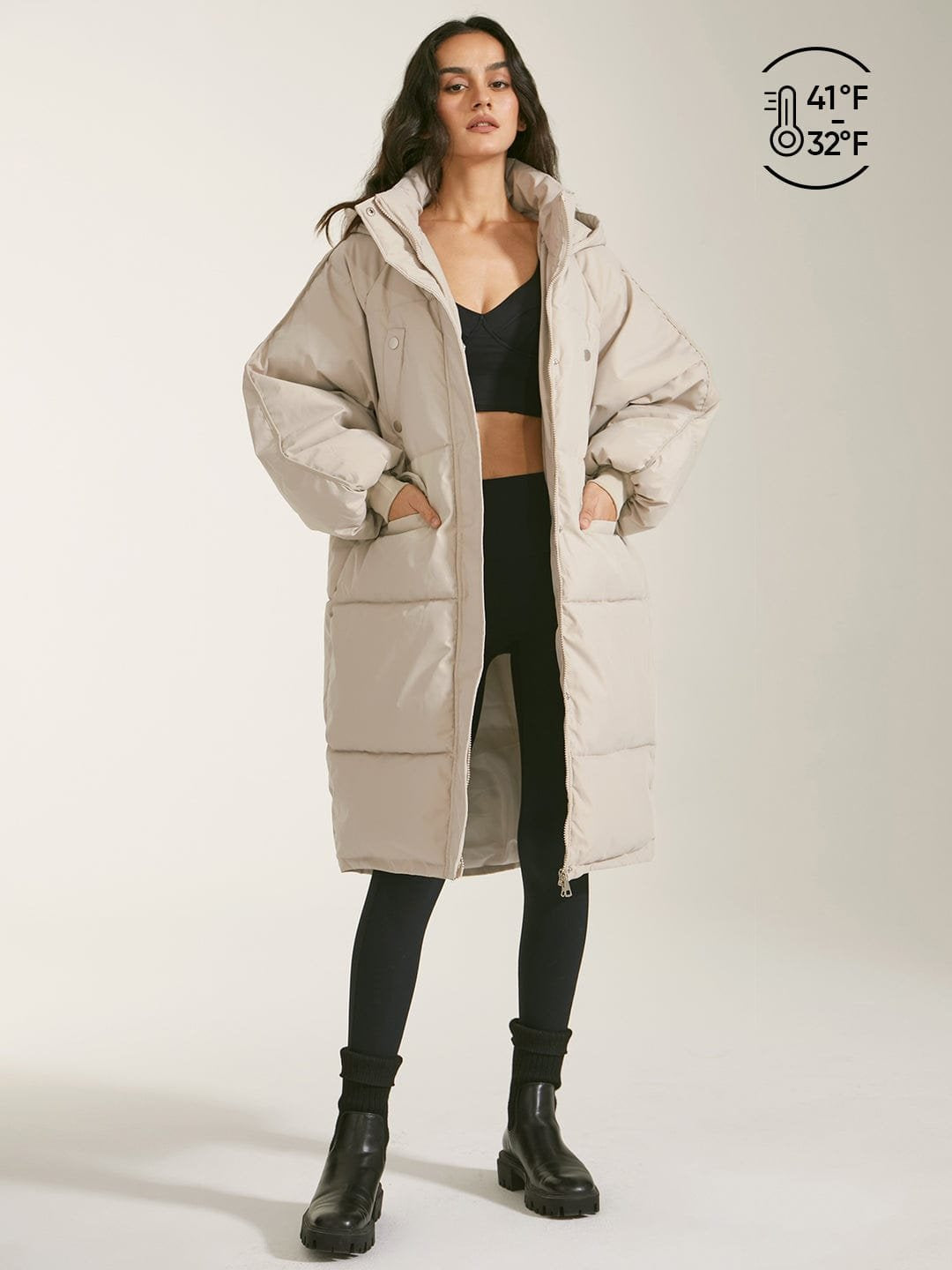 Parka longue beige oversize douceur