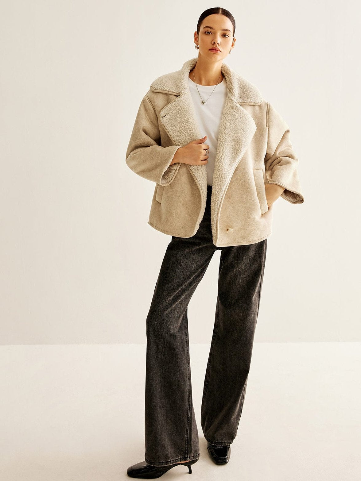 Manteau polaire beige détail poches cosy
