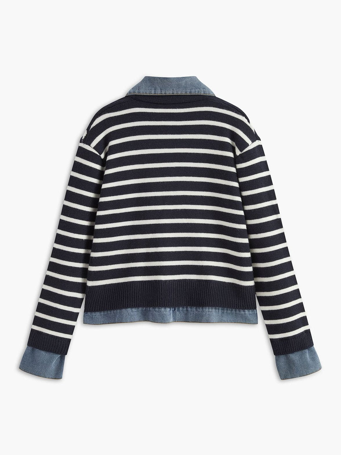 Manteau rayé denim et tricot tendance mode