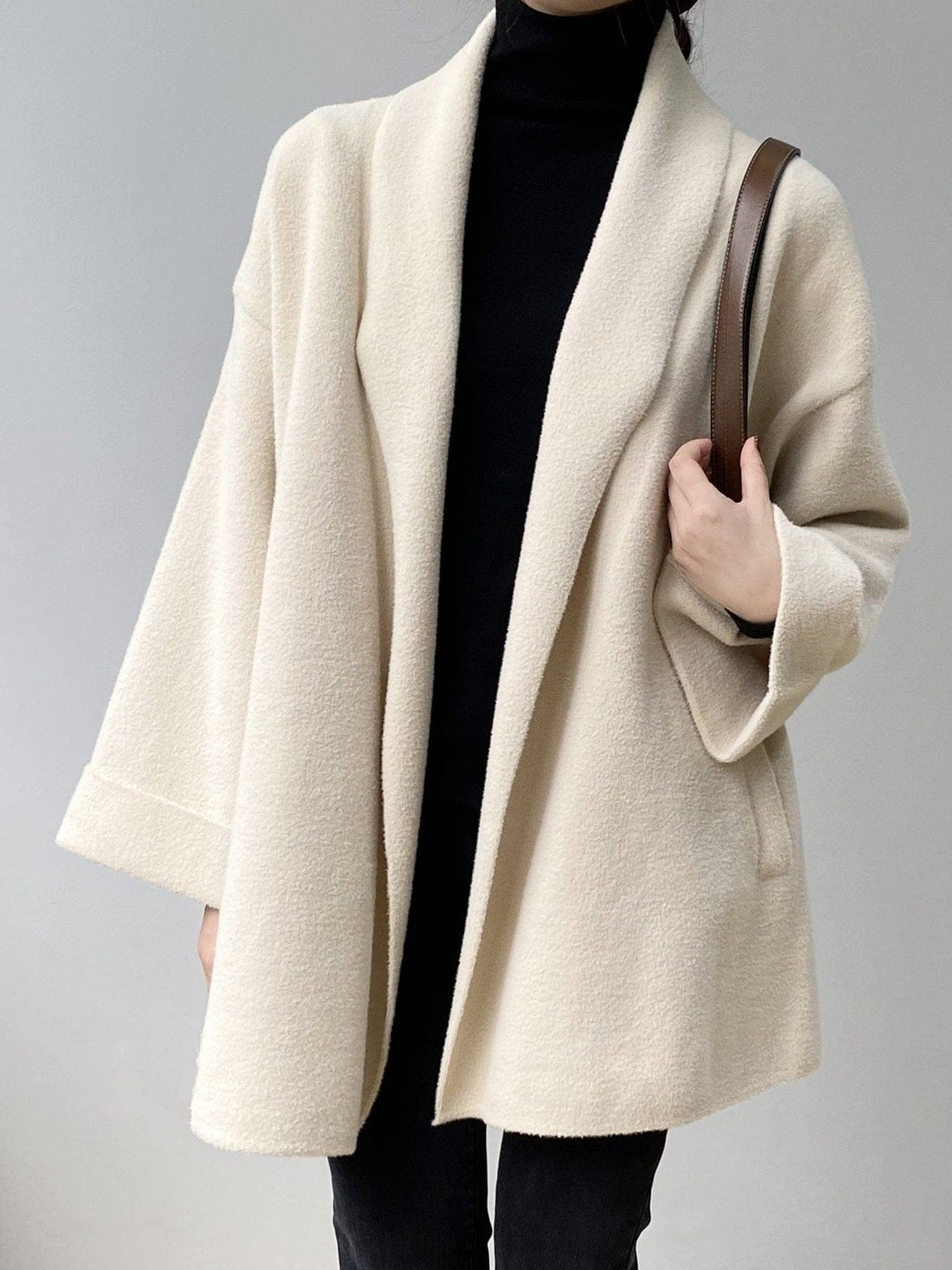 Détail de l'écharpe intégrée manteau tweed - Perle