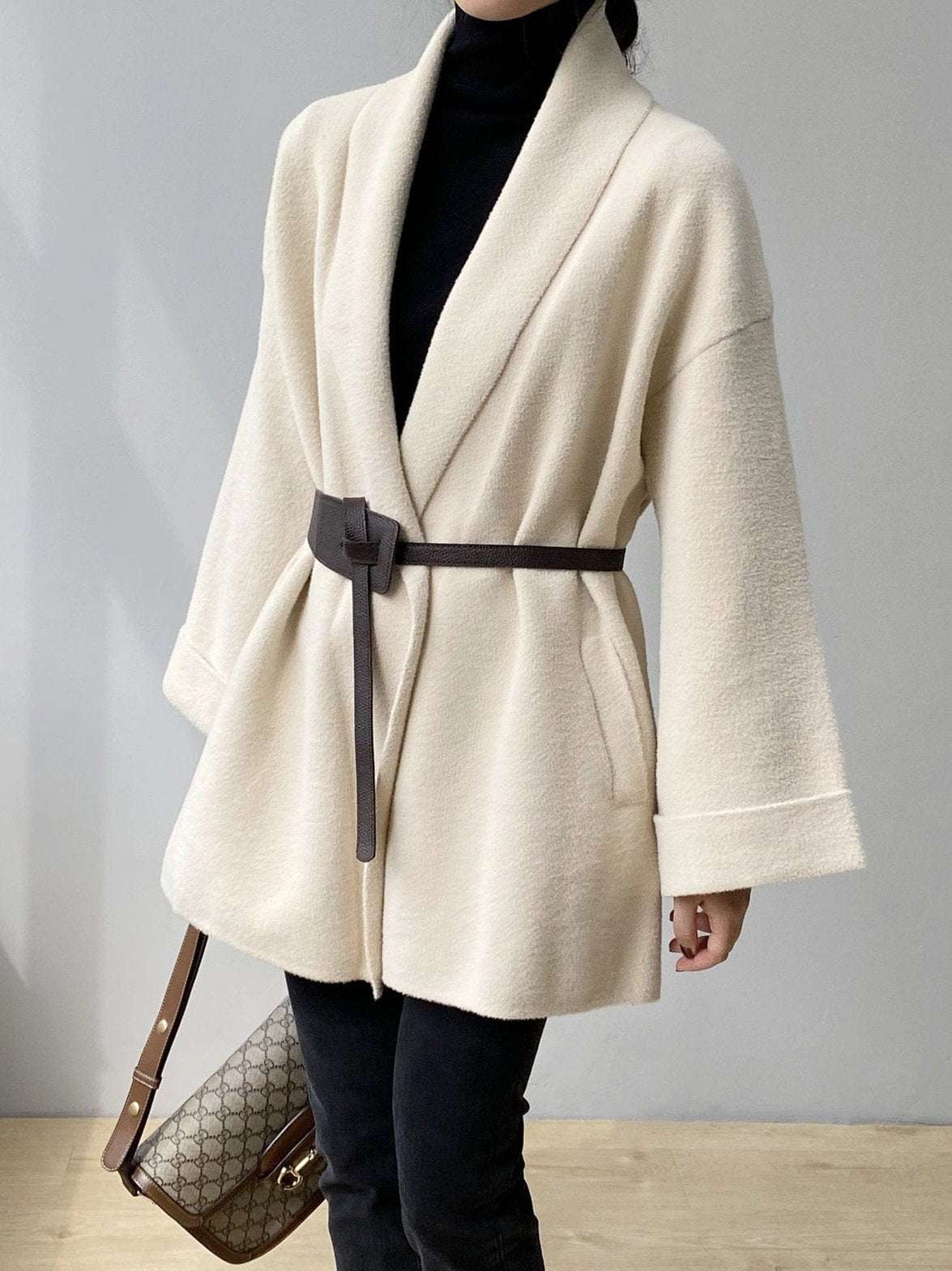 Vue arrière manteau tweed blanc - Neige