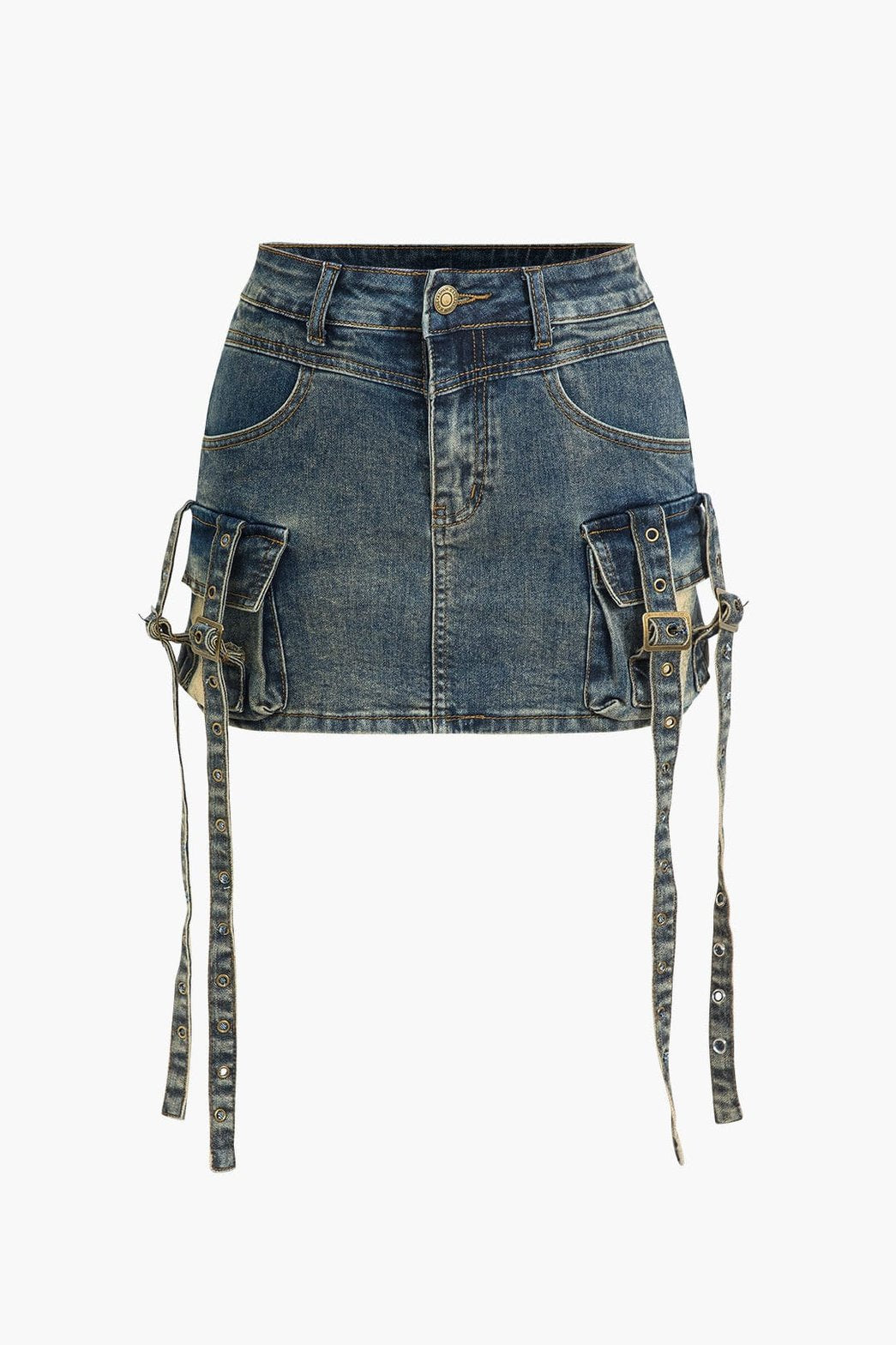 Jupe denim cargo vue face soleil
