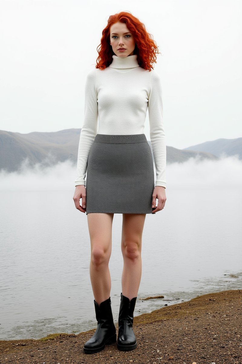 Mini-jupe tricotée grise casual douceur