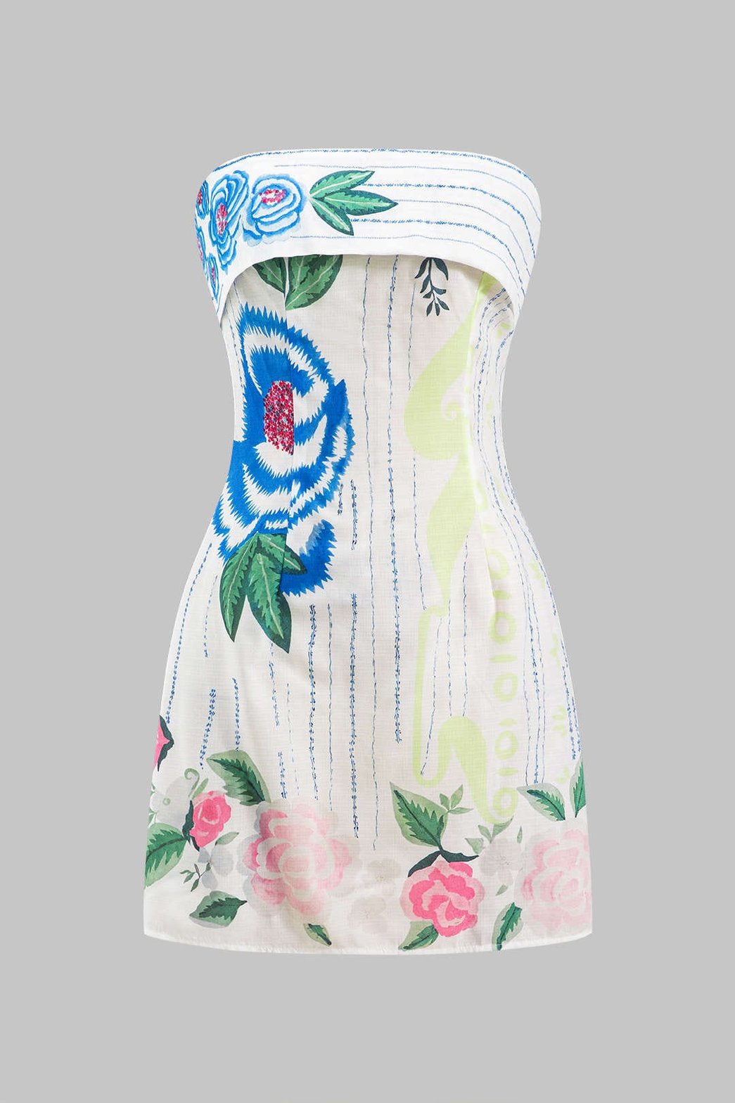 Robe bustier fleurie blanche et bleue soleil