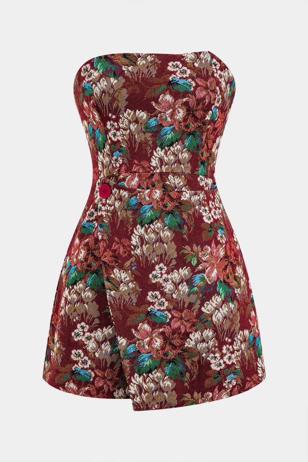 Robe bustier jacquard bordeaux motif floral étoile