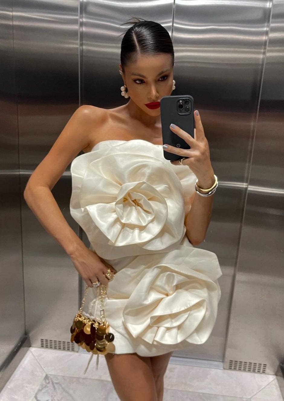 Mini-robe bustier rose vue de face étincelle