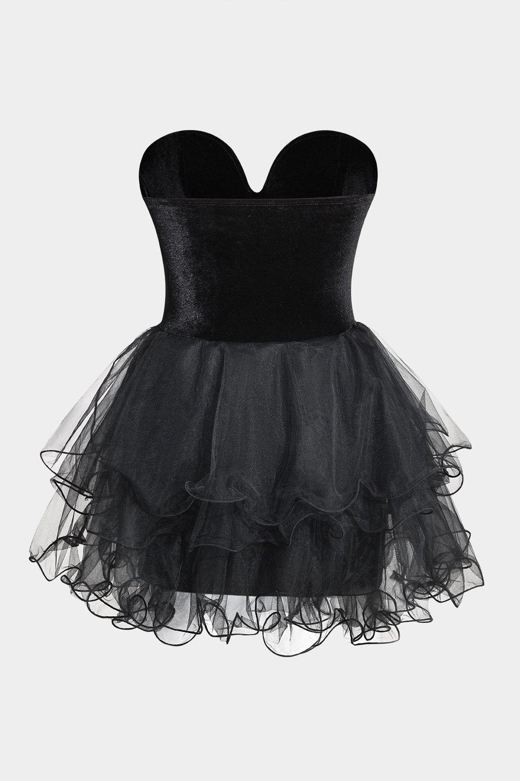 Robe bustier noire en velours et tulle vue de dos étincelante