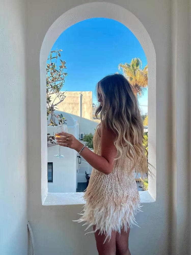 Robe courte à franges cascade