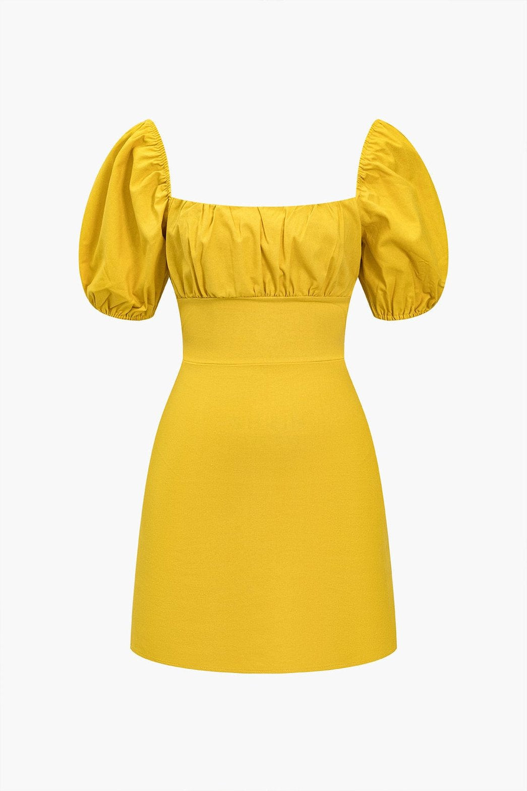 Robe mini drapée jaune vue de face soleil