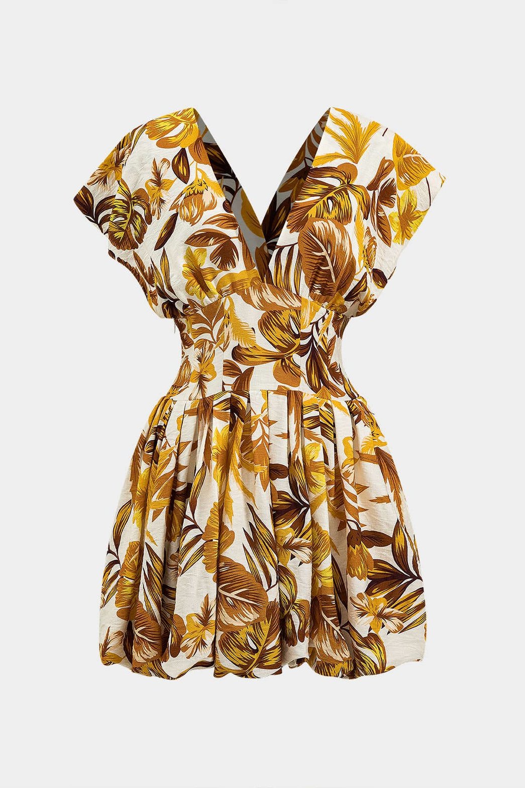 Robe mini fleurie col V vue de face soleil