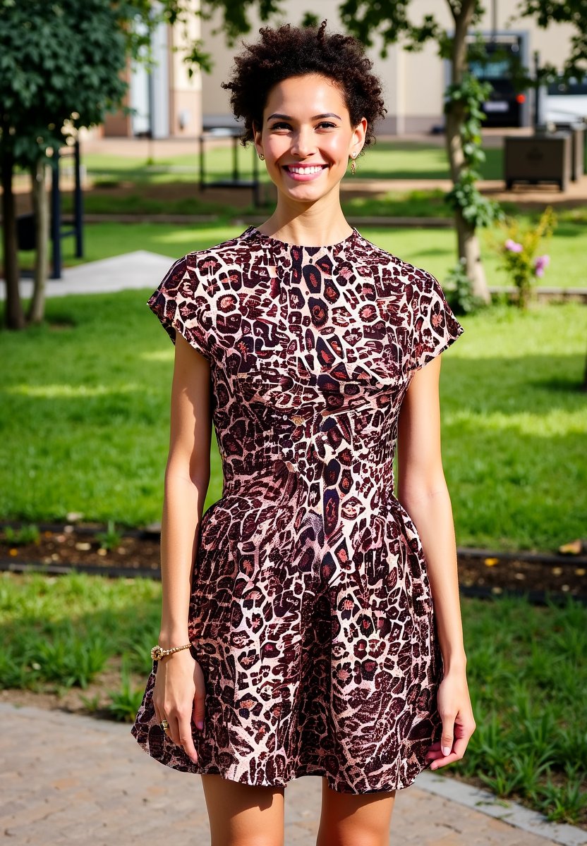 Robe léopard dos-nu vue de face soleil