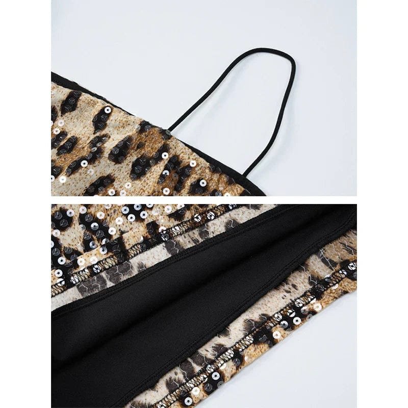 Vue latérale robe courte léopard rubis