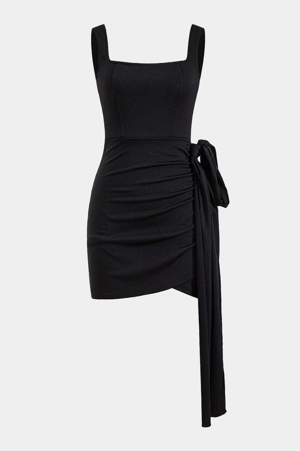 Robe moulante noire col carré vue de face étoile