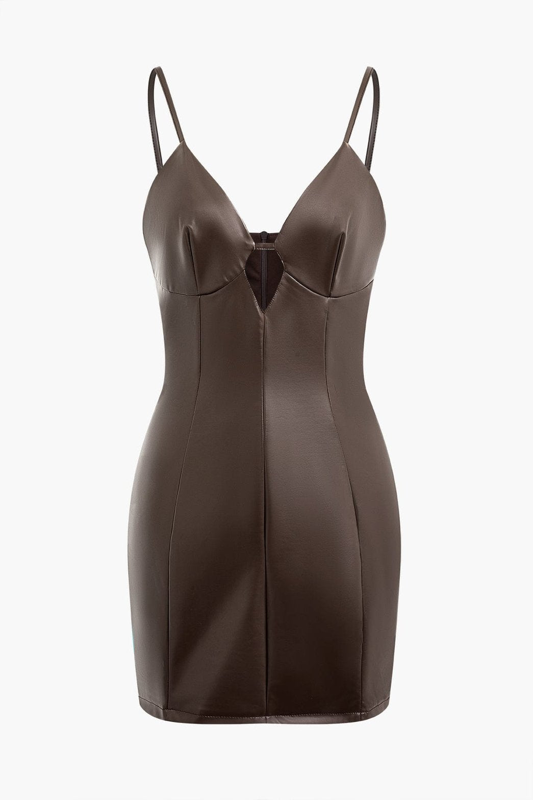 Robe courte ajustée effet cuir marron satin