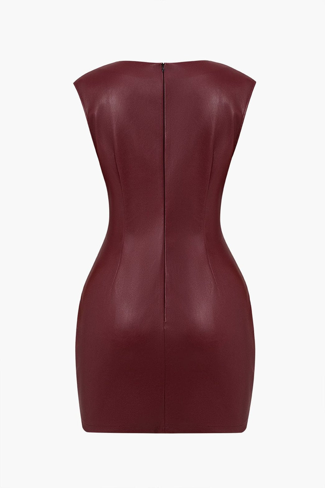 Robe courte bordeaux effet cuir avec drapé élégant