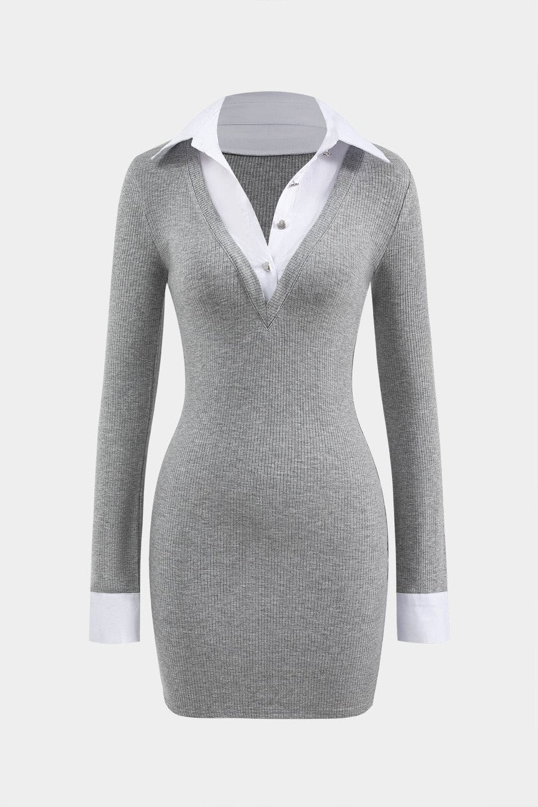 Robe mini patchwork grise vue de face soleil