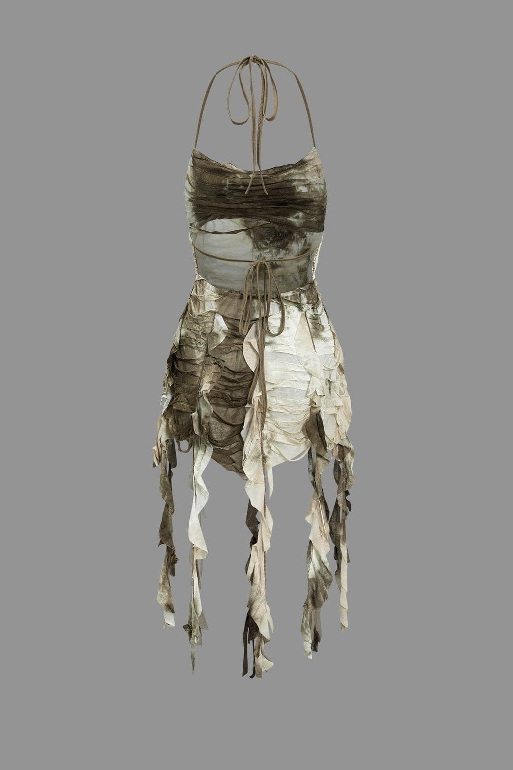 Robe mini tie-dye à franges vue de dos soleil