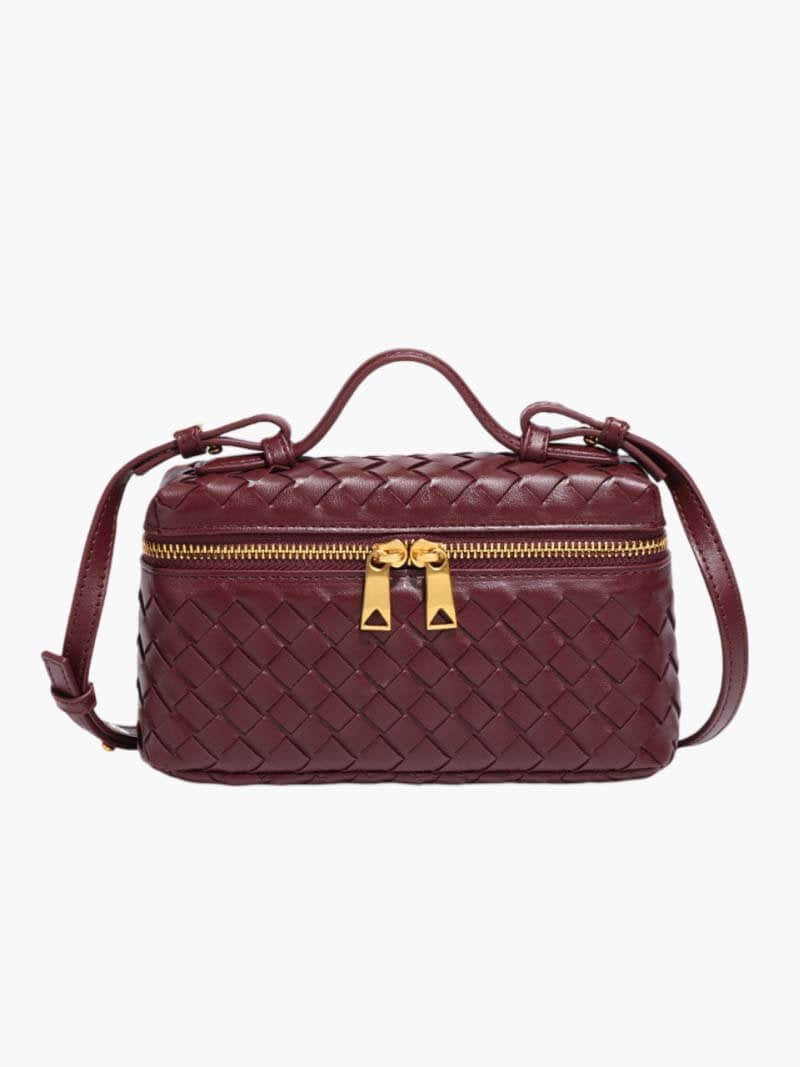 Mini sac box élégant en cuir bordeaux velours