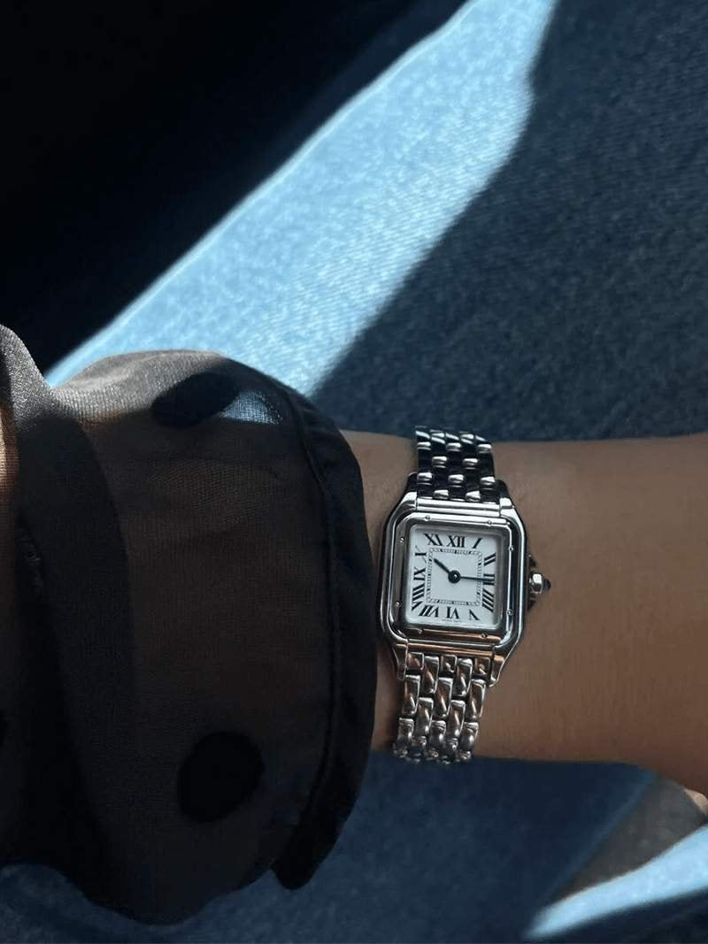 Montre carrée bracelet métallique onyx