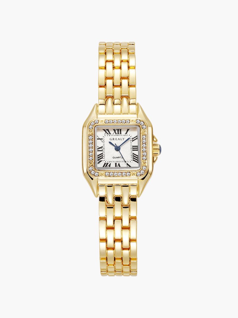 Montre carrée bracelet doré rubis