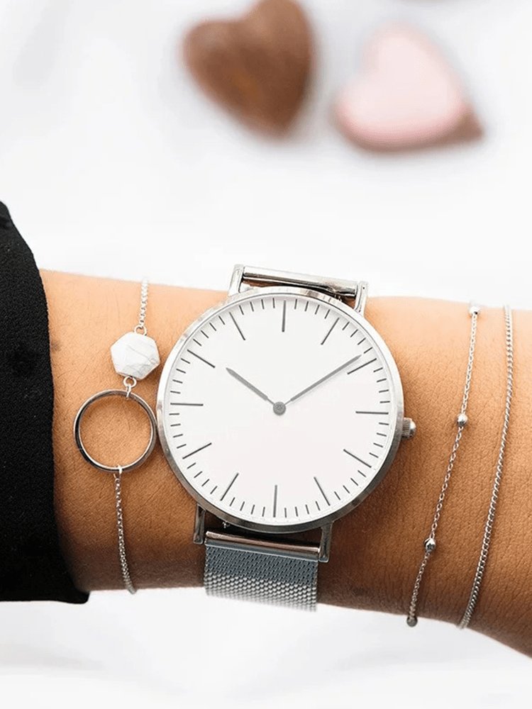 Montre femme Daphne cadran blanc bracelet acier étoile