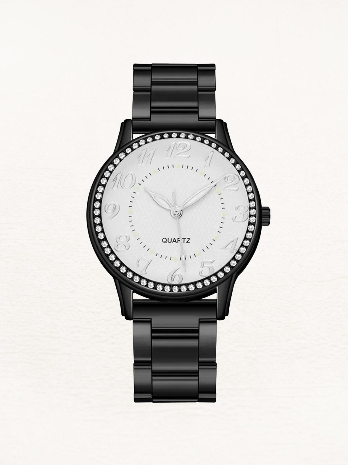 Montre femme noire avec cristaux étincelants jasmin