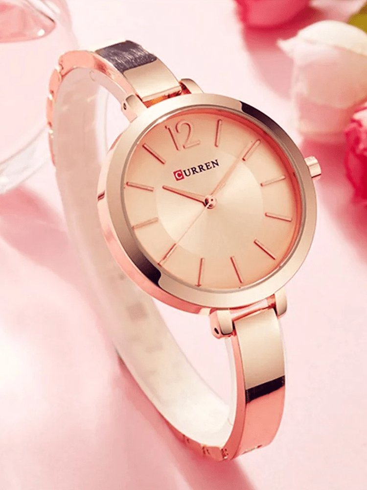 Montre élégante femme en acier inoxydable rose doré étincelle