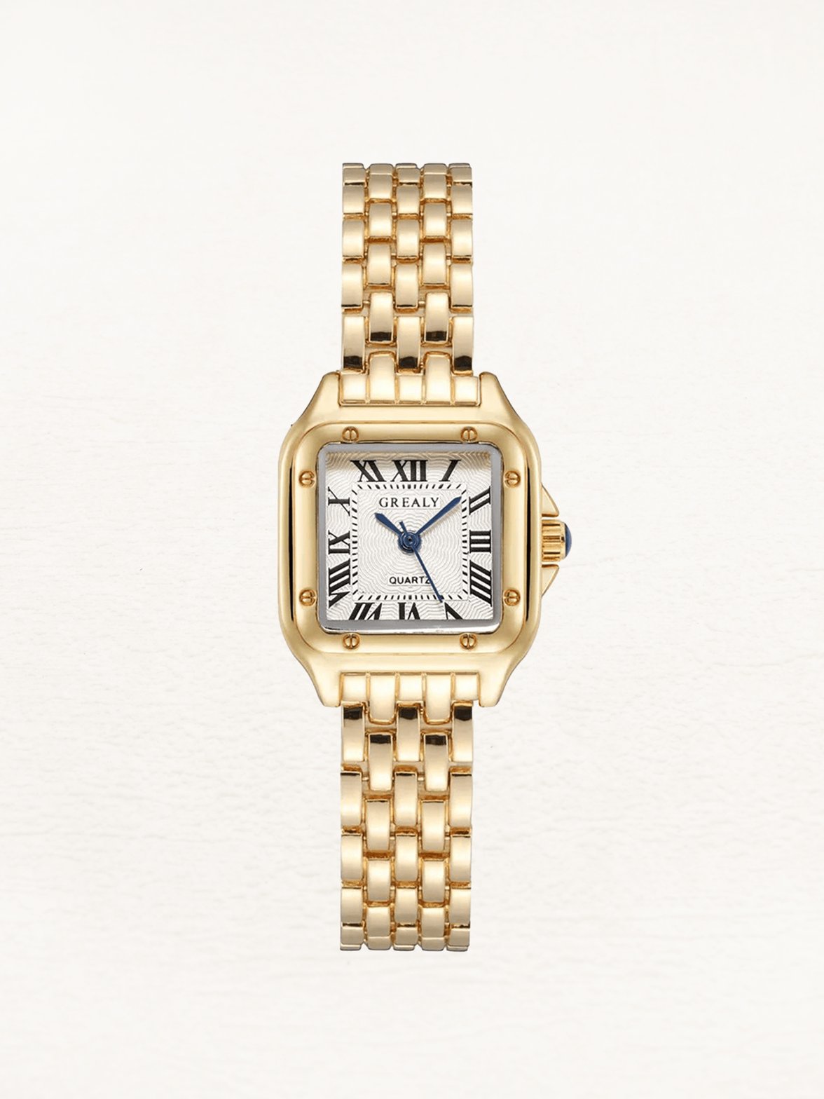 Montre dorée carrée élégante pour femme cristal