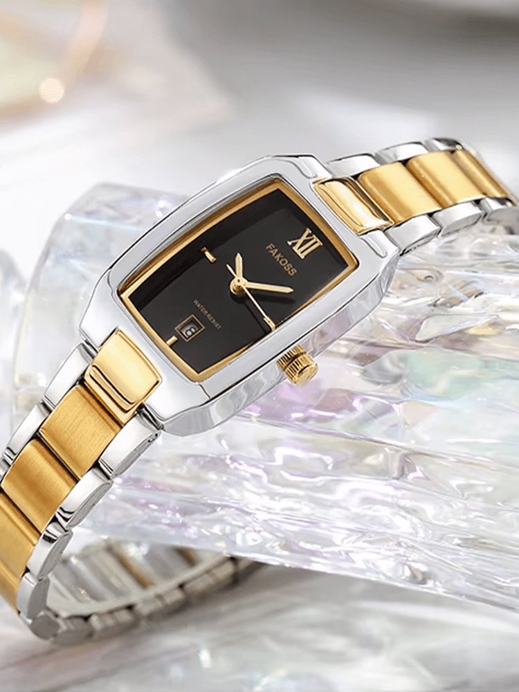 Montre rectangulaire bicolore or et argent élégante sublime