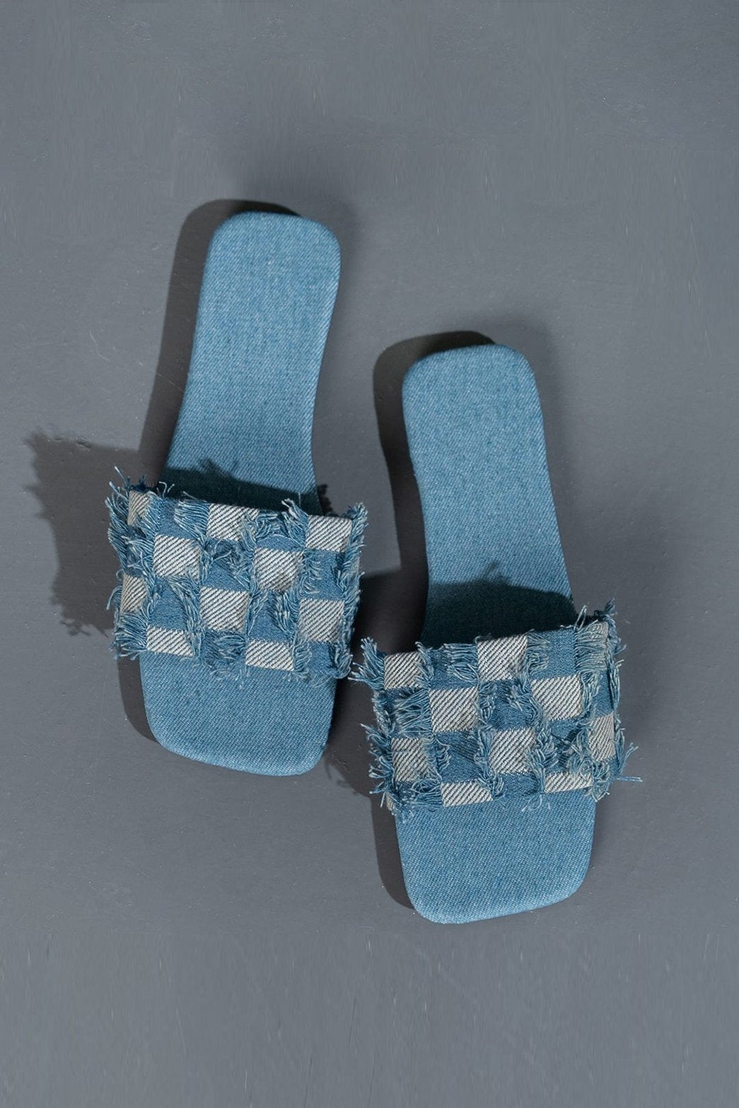 Vue de dessus mules denim azur