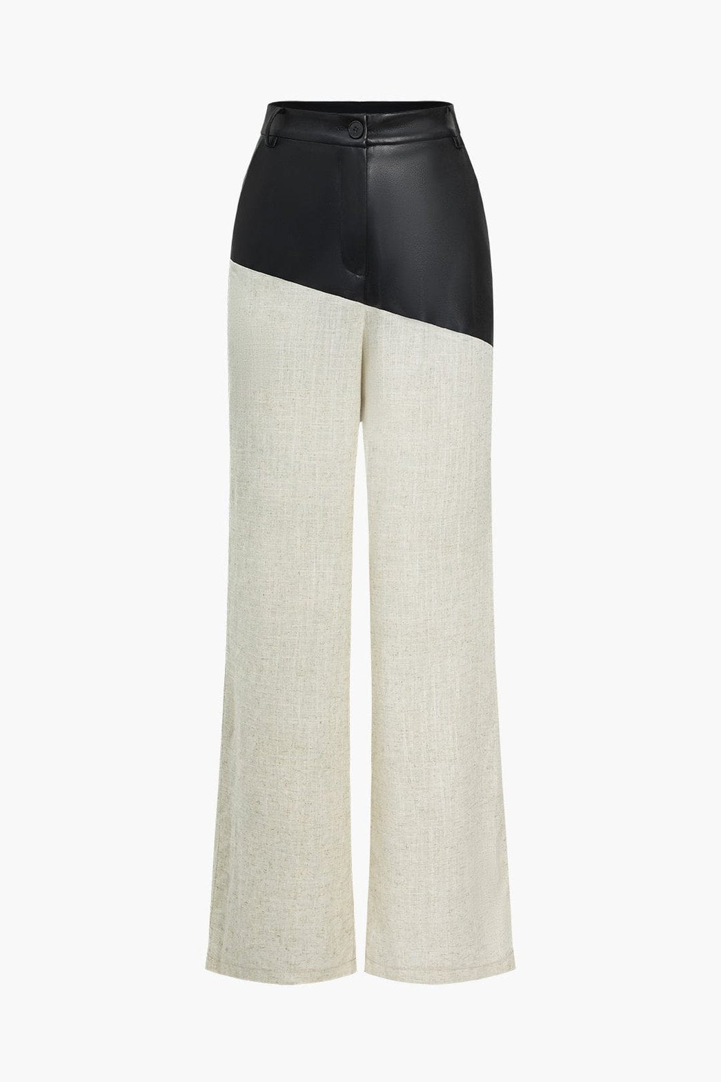 Pantalon bicolore cuir et lin vue de face soleil