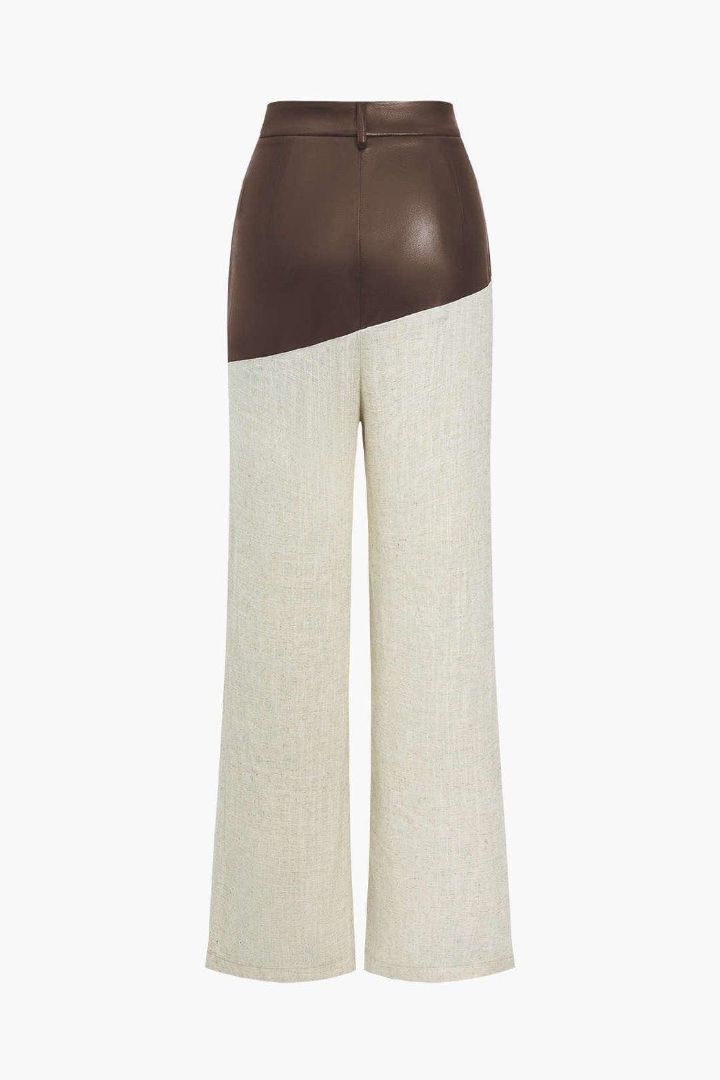 Vue latérale pantalon lin et cuir arc