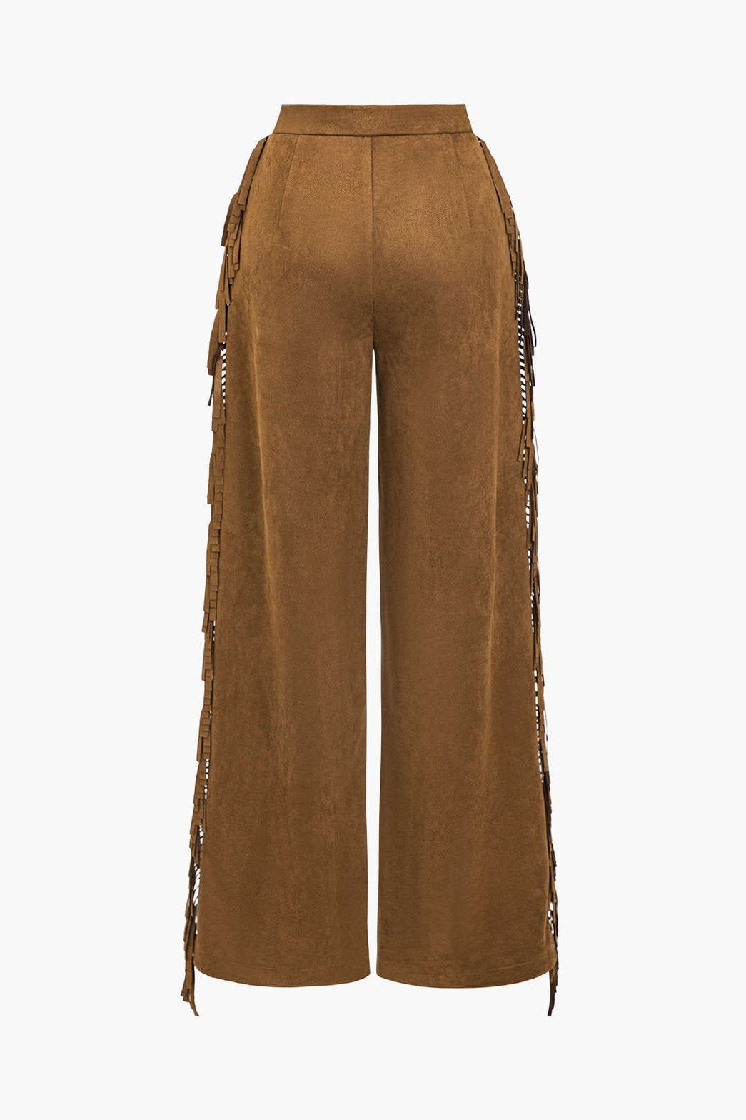 Pantalon à franges marron détail des franges lune