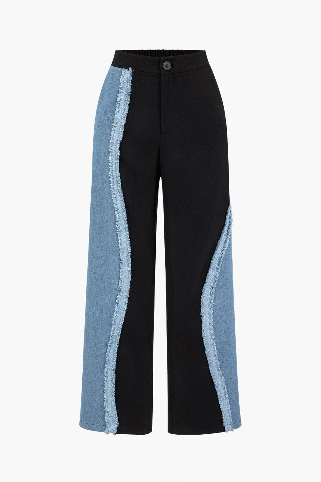 Pantalon large bicolore noir et bleu denim soleil