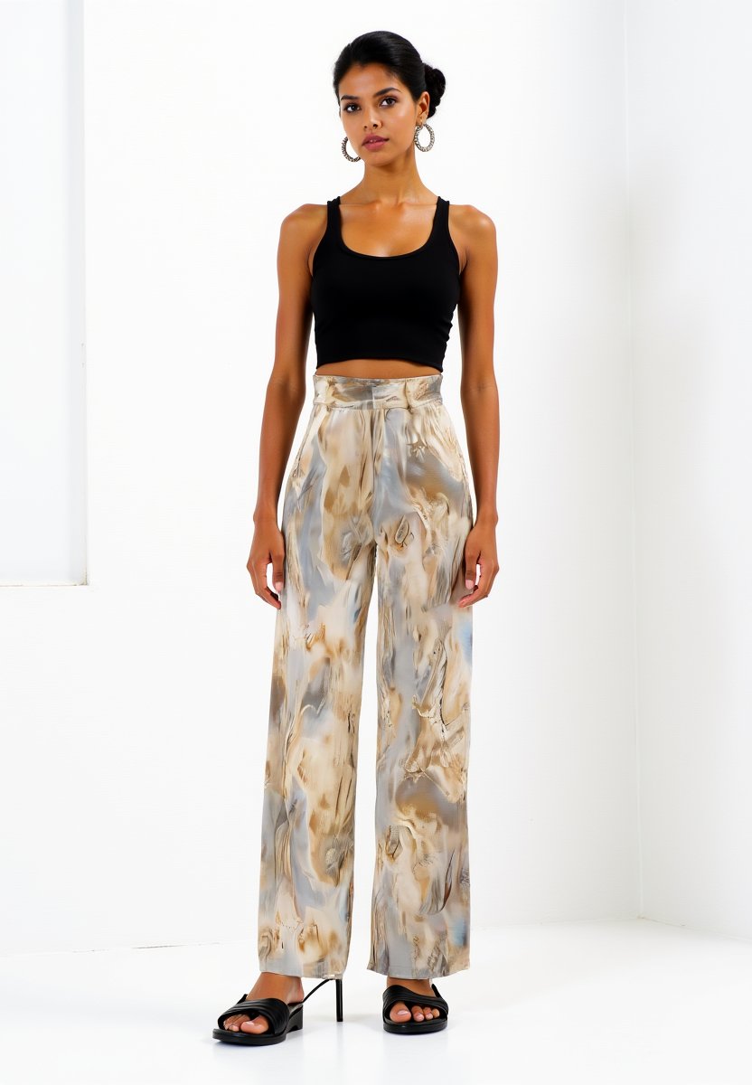 Pantalon Large Effet Marbre