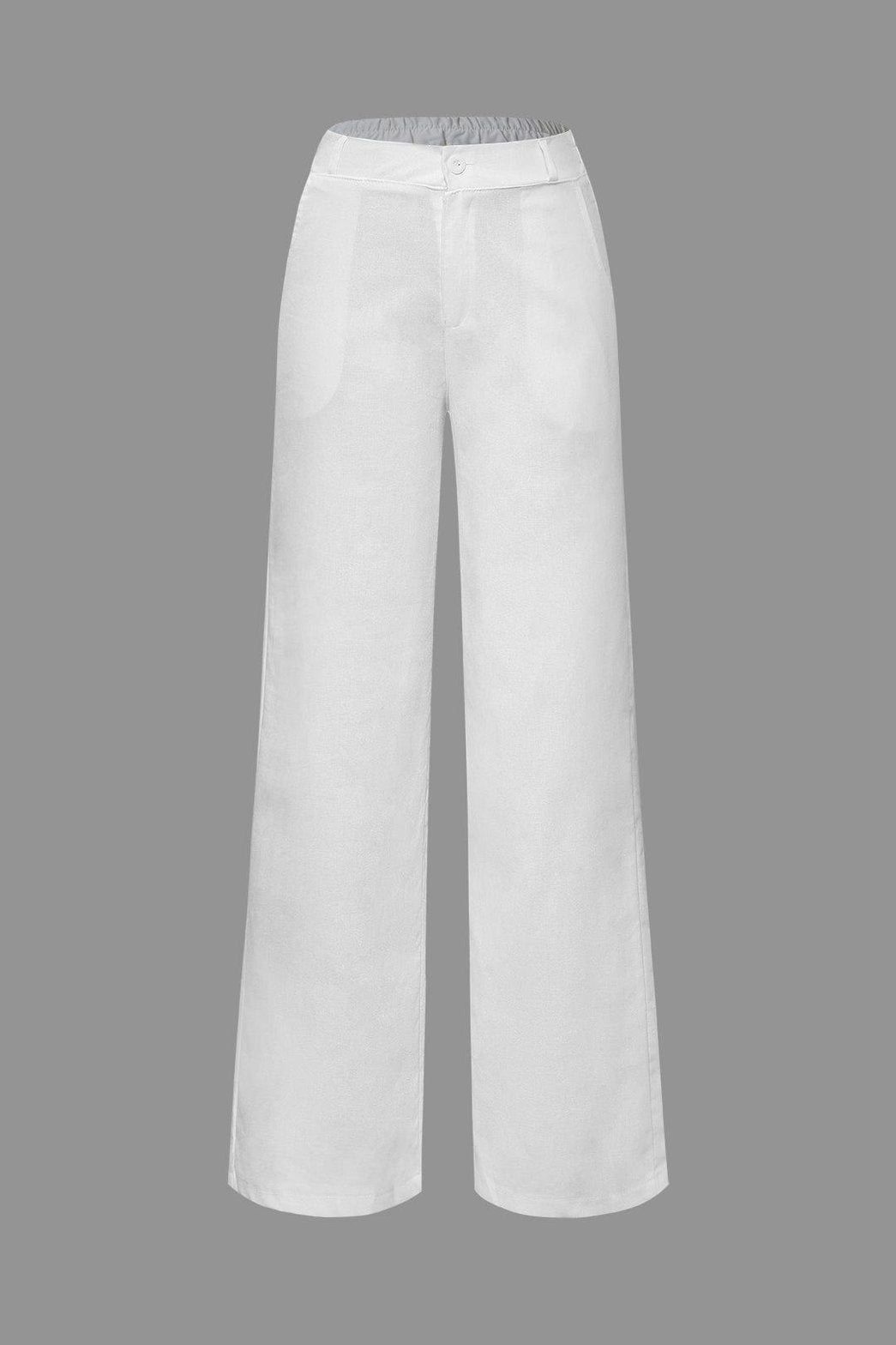 Pantalon large blanc vue de face soleil