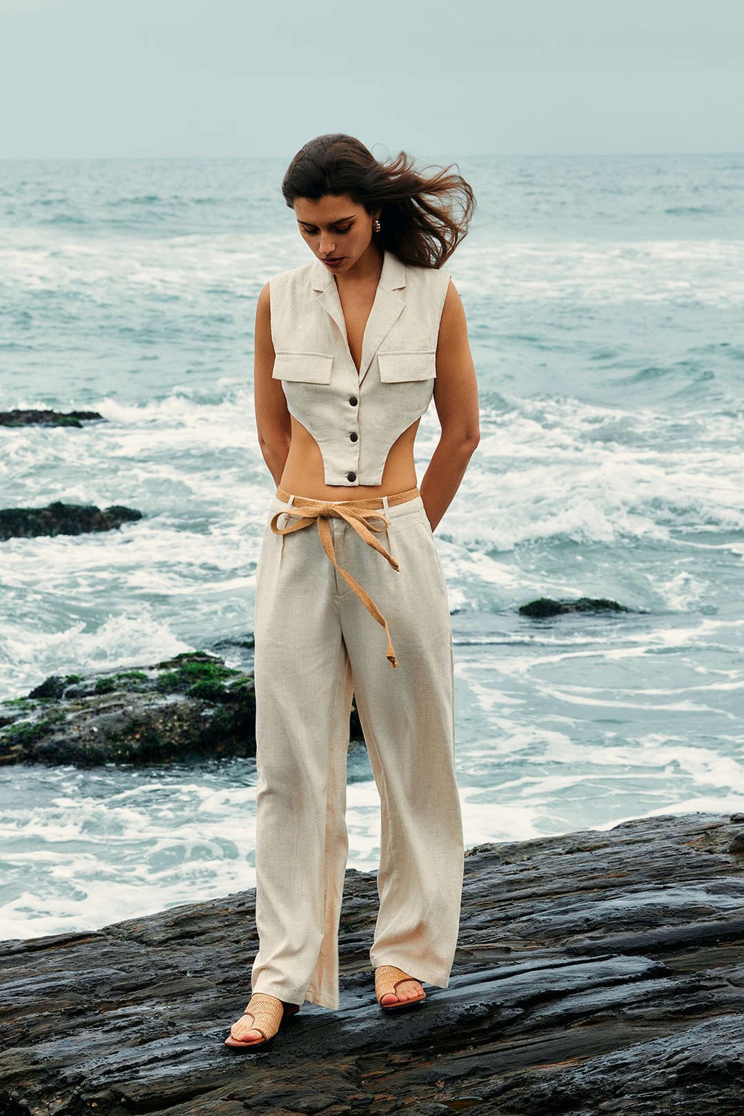Pantalon large en lin été doux