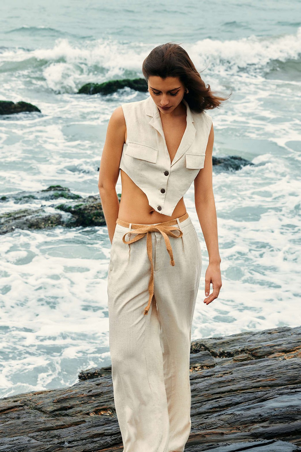 Pantalon lin naturel vacances zen