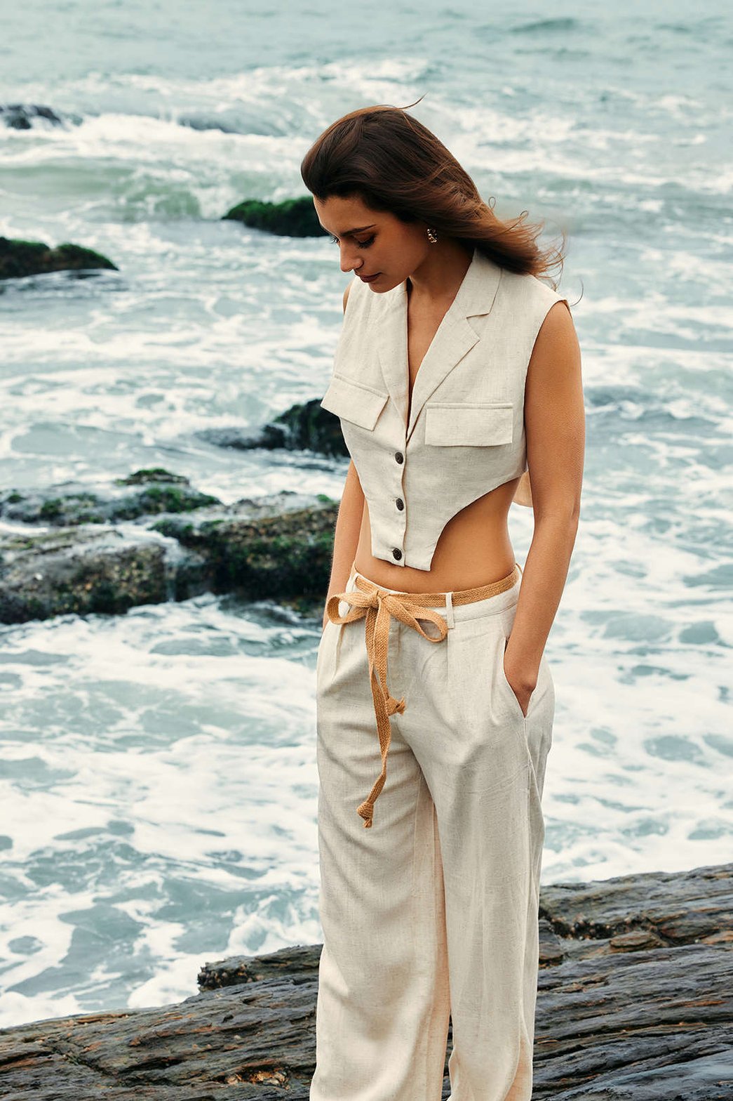 Pantalon ample en lin clair étoile