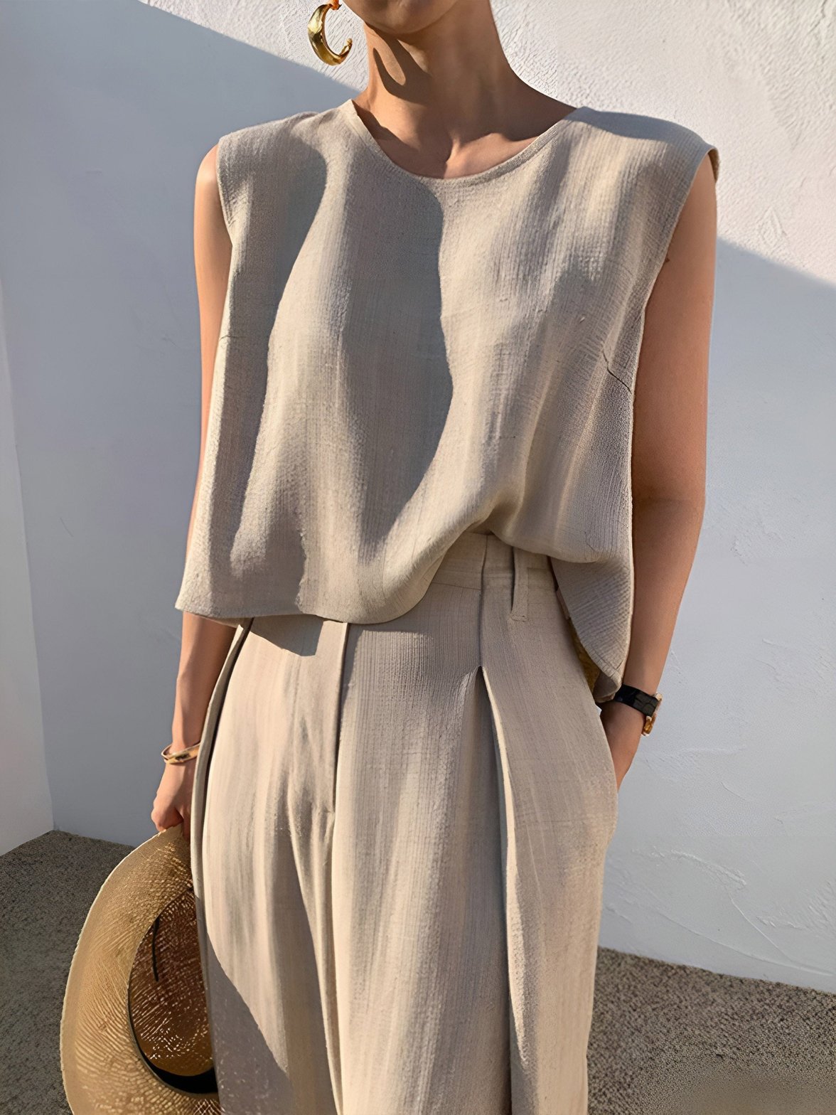 Pantalon lin naturel fluide brise